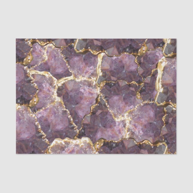 Papier Mousseline Purple Gold Crystal Collage Tissue Paper (Recto)