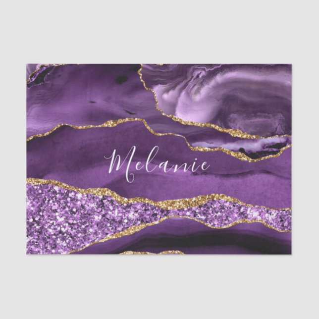 Papier Mousseline Purple Gold Parties scintillant Nom personnalisé T (Recto)