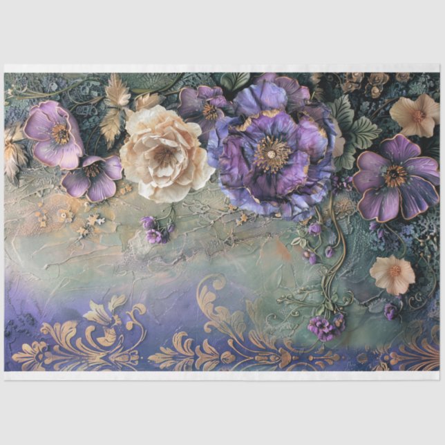 Papier Mousseline Purple Green Shabby Chic en lambeaux Floral & Dema (Recto)