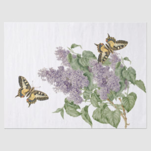 Papier Mousseline Purple Lilac Fleur Swallowtail Butterfly Vintage