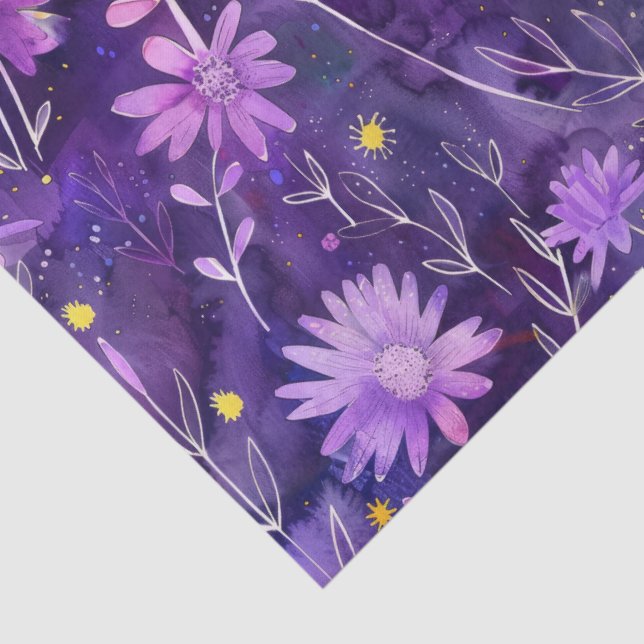 Papier Mousseline Purple rose et jaune marguerite motif floral (Détail)
