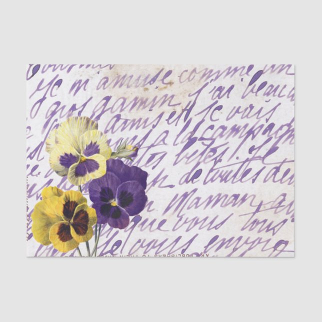 Papier Mousseline Purple Script français Pansy Flower Vintage (Recto)