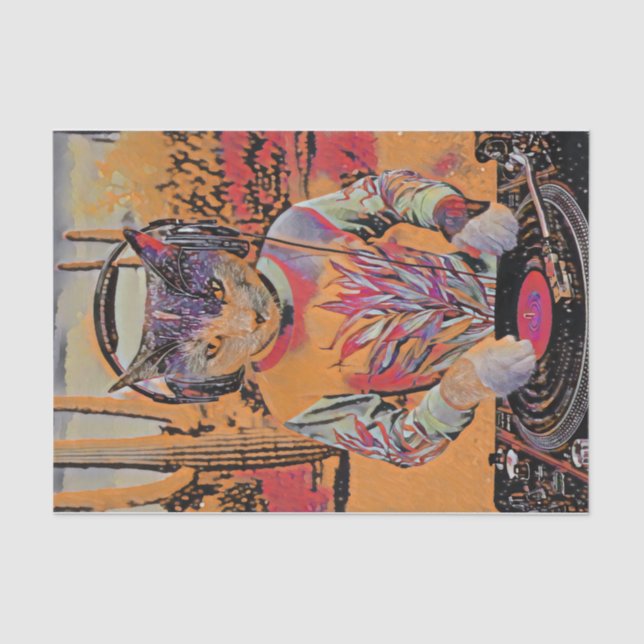 Papier Mousseline Purr Mix-a-Lot, Dj Kitty Spins Tunes Stylisé (Recto)