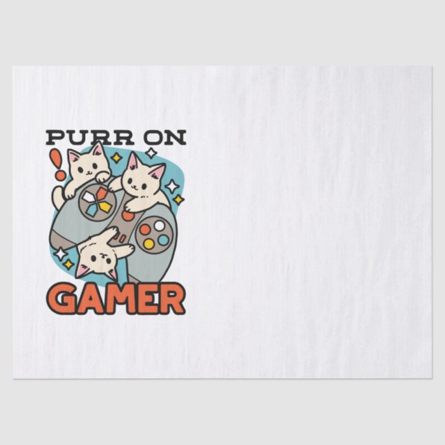 Papier Mousseline Purr On Gamer - Conception De Jeu De Chat Cute (Recto)