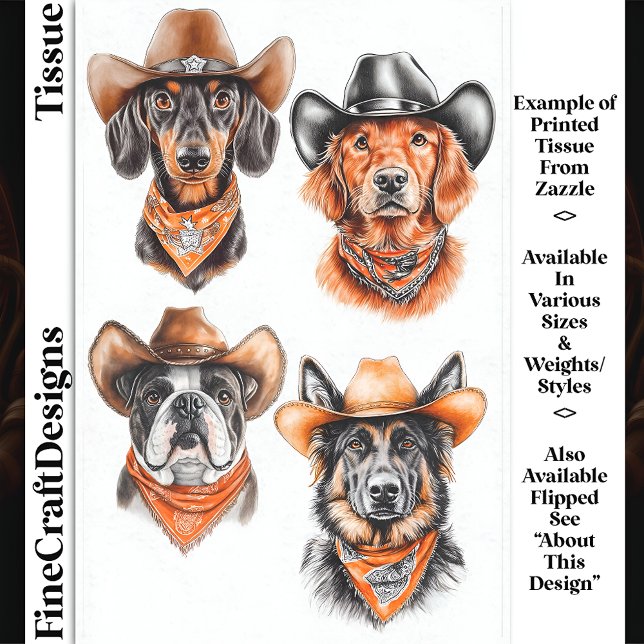 Papier Mousseline Quatre Chiens Occidentaux Cowboy En Casquette DN9L (Créateur téléchargé)
