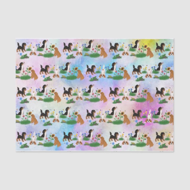 Papier Mousseline Quatre Espagnols Cavaliers dans un champ de fleurs (Recto)