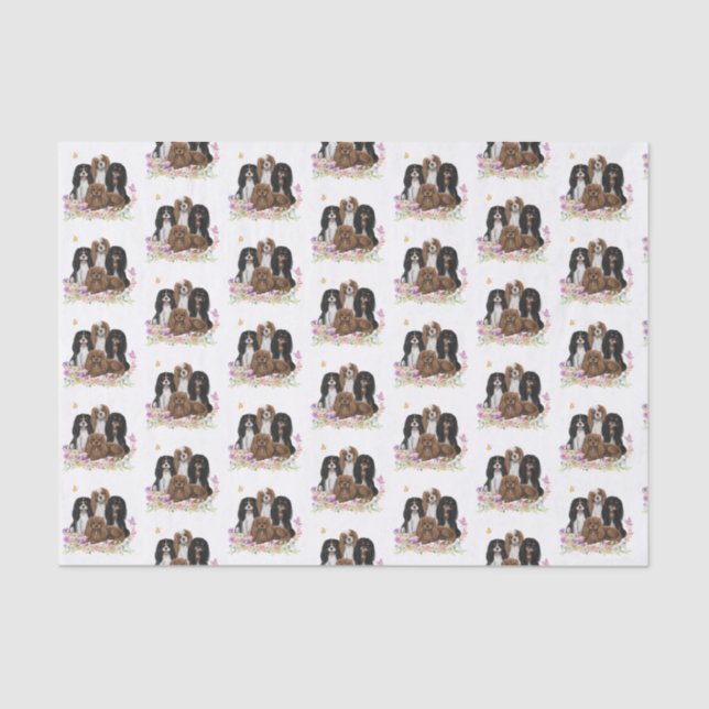 Papier Mousseline Quatre Espagnols du roi Charles Cavalier en fleurs (Recto)