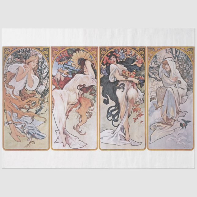 Papier Mousseline Quatre saisons, Mucha (Recto)