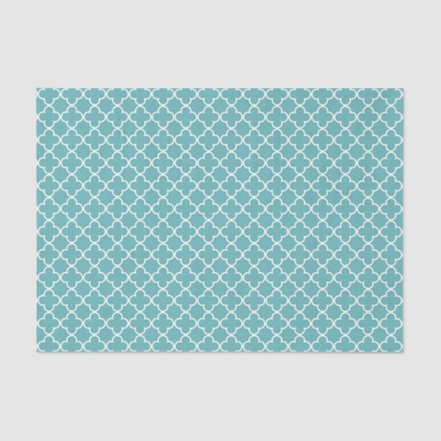 Papier Mousseline Quatrefoil blanc Aqua (Recto)
