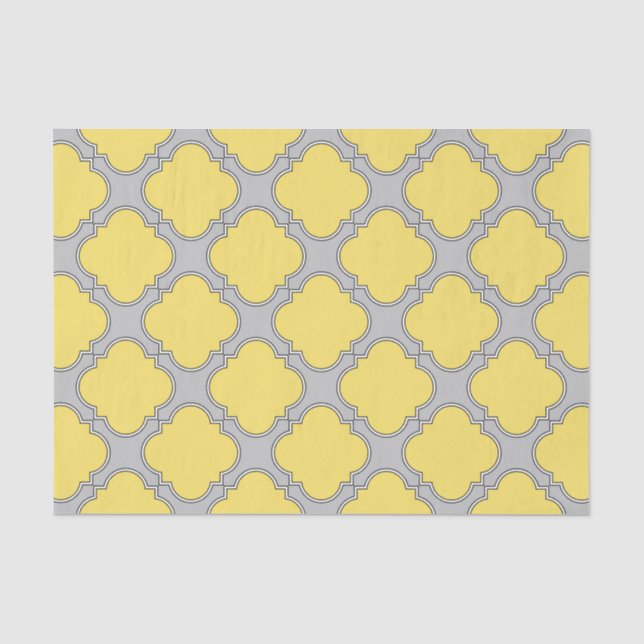 Papier Mousseline Quatrefoil jaune et gris (Recto)