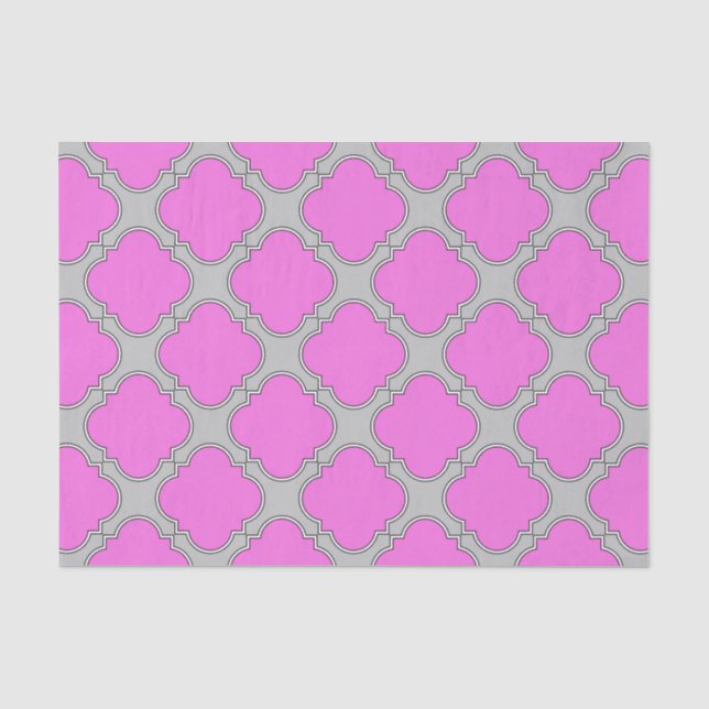 Papier Mousseline Quatrefoil rose et gris (Recto)