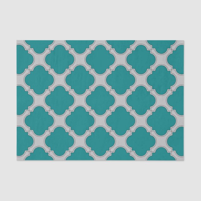 Papier Mousseline Quatrefoil turquoise et gris (Recto)