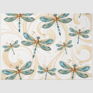 Papier Mousseline Quirky Dragonfly Motif en Aqua et Gold