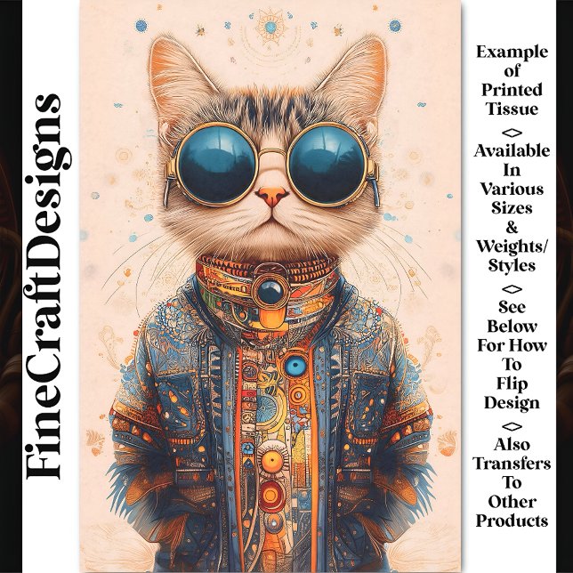 Papier Mousseline Quirky Fun Cool & Cute Cyberpunk Cat BC5 Decoupage (Créateur téléchargé)