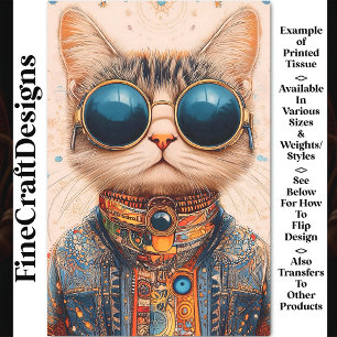 Papier Mousseline Quirky Fun Cool & Cute Cyberpunk Cat BC6 Découpage