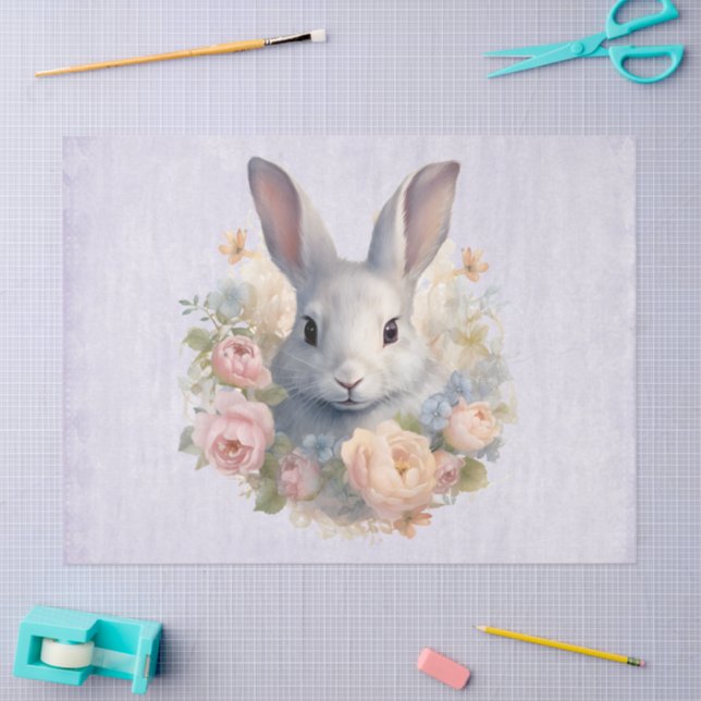 Papier Mousseline Rabbit Surrounded by Pastel Flowers Cute (Artisanat)