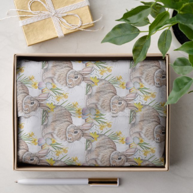 Papier Mousseline Rabbit with Daffodils  All-Over Print  (Cadeau)