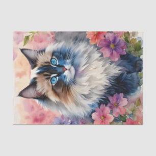 Papier Mousseline Ragdoll Chat Portrait Floral