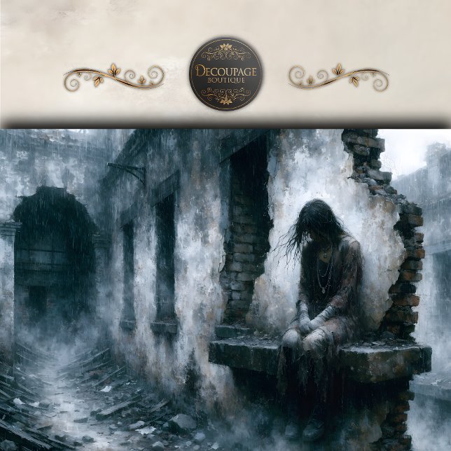 Papier Mousseline Rain Soaked Urban Woman Dark Blue Decoupage (Rain Soaked Urban Woman Dark Blue Decoupage Tissue Paper)