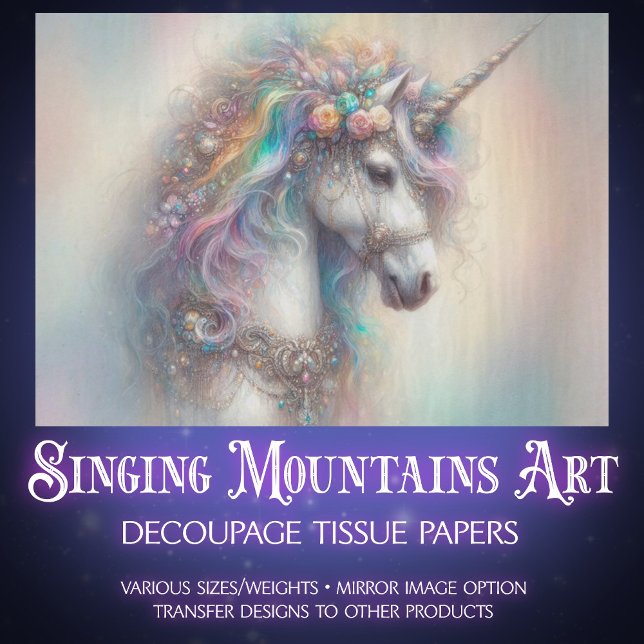 Papier Mousseline Rainbow Fantasy Unicorn Portrait Craft Decoupage  (Créateur téléchargé)