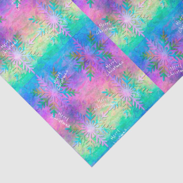 Papier Mousseline Rainbow Fractal Tie-Dye Snowflake Merry Christmas (Détail)