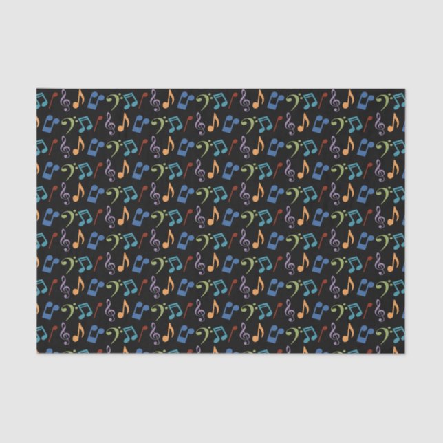 Papier Mousseline Rainbow Music Notes Tissue Paper -Black Arrière -  (Recto)