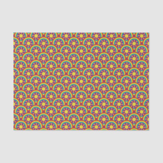 Papier Mousseline Rainbows style années 70 et Motif graphique Sun (Recto)