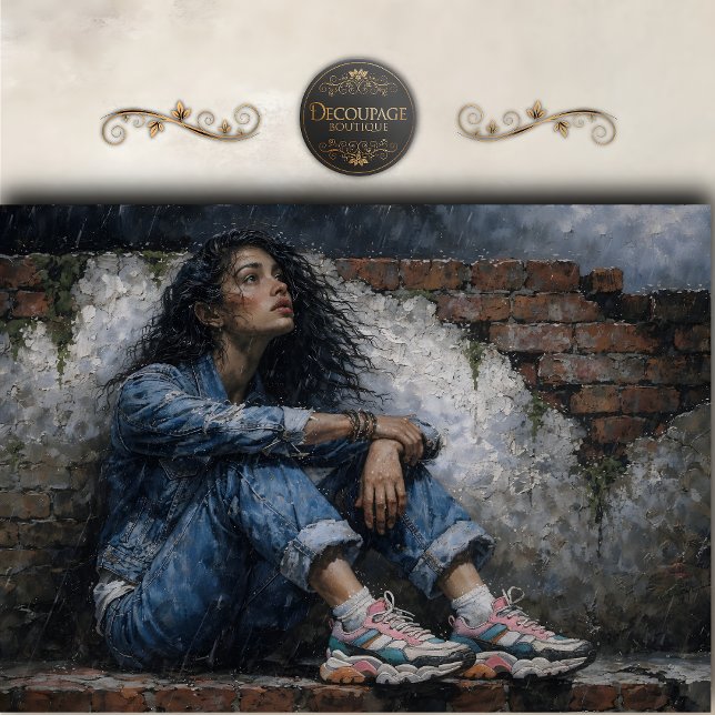 Papier Mousseline Rainy Urban Woman Blue Decoupage (Rainy Urban Woman Blue Decoupage Tissue Paper)