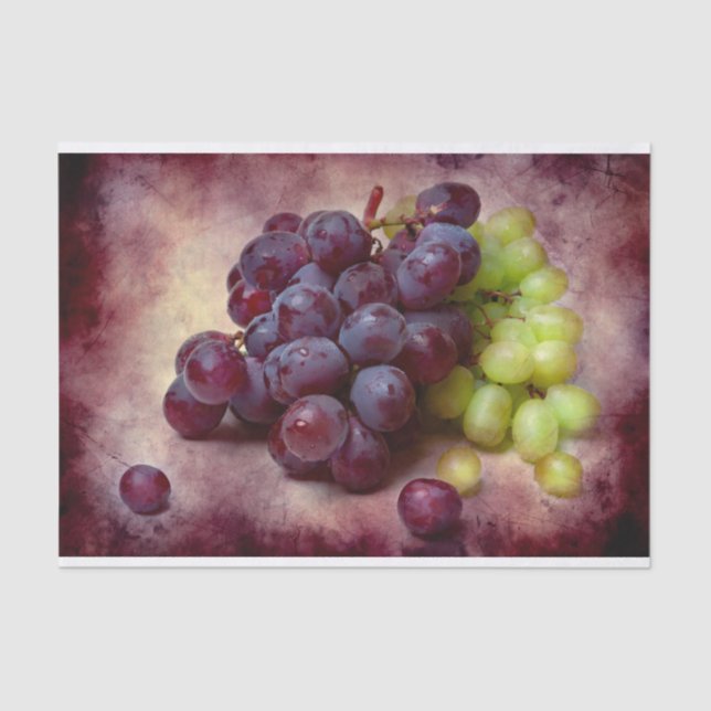 Papier Mousseline Raisins Rouge Et Vert (Recto)