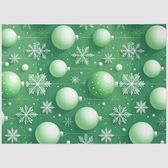 Papier Mousseline Rameaux verts et flocons de neige (Recto)