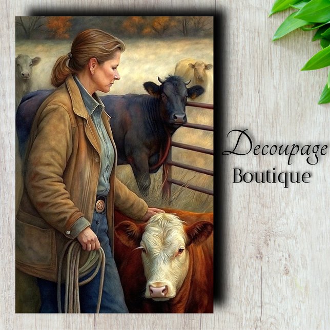 Papier Mousseline Ranch Woman Cattle Decoupage (Ranch Woman Cattle Decoupage Tissue Paper)