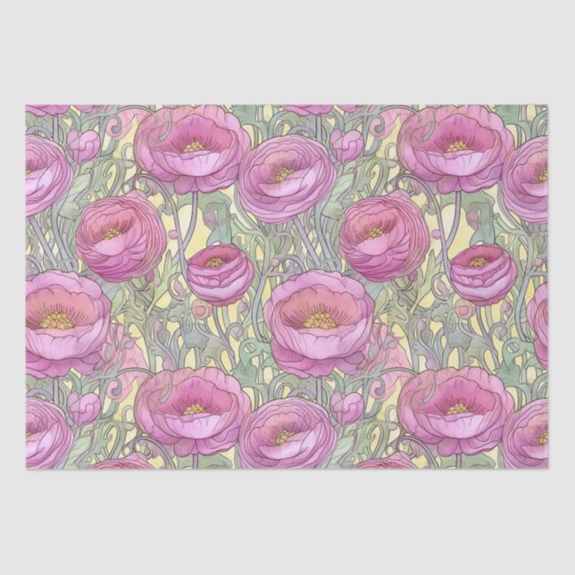 Papier Mousseline ranunculus rose Art nouveau (Recto)