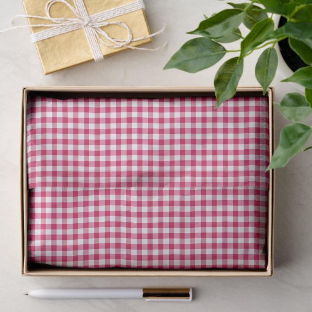 Papier Mousseline Rasberry Gingham Classique  (Cadeau)