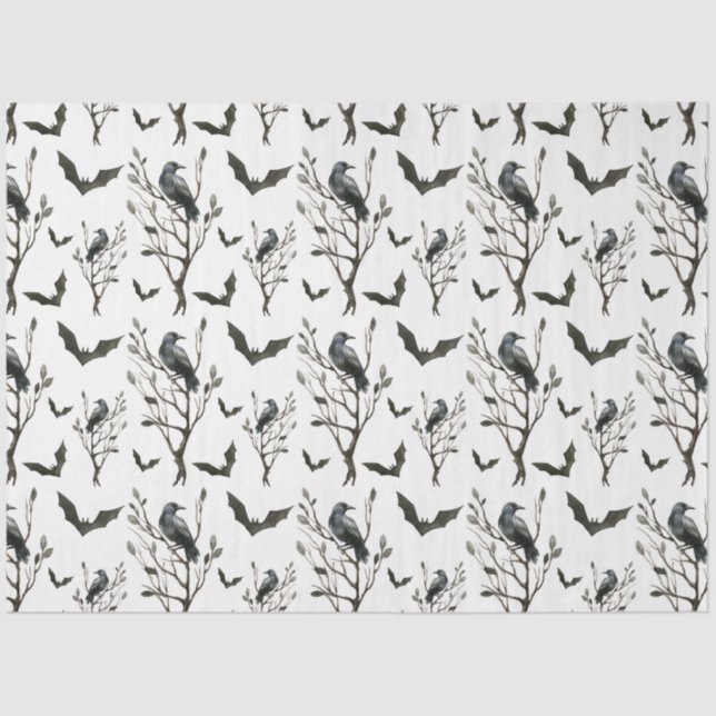 Papier Mousseline Raven Bat Halloween Papier Tissu Enveloppement Cad (Recto)