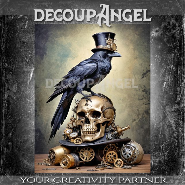 Papier Mousseline Raven on Skull with Steampunk Accents Decoupage (Créateur téléchargé)