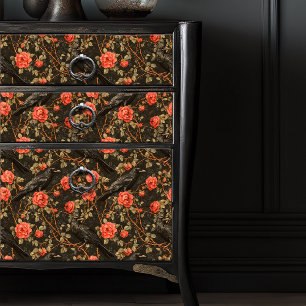 Papier Mousseline Raven Red Rose Bramble Illustration Dark Gothic
