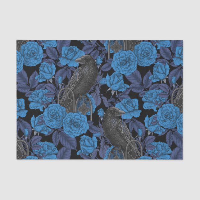 Papier Mousseline Ravins et roses bleus (Recto)