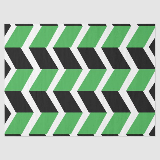 Papier Mousseline Rayure Chevron Noir Vert (Recto)