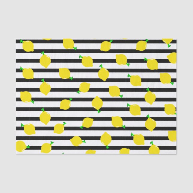 Papier Mousseline Rayure et citron noirs et blancs (Recto)