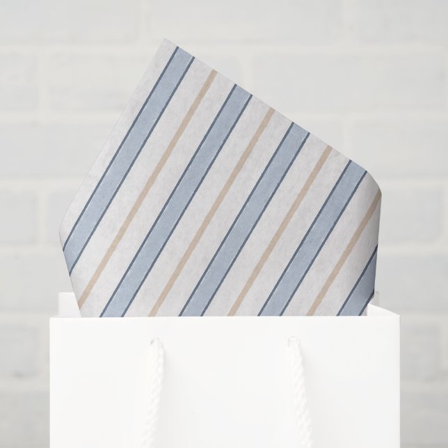 Papier Mousseline Rayures Blanches Crème Bleu Fête des Pères  (Sac cadeau)