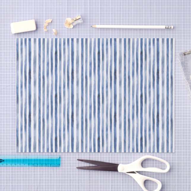 Papier Mousseline Rayures Bleu Blanc Anniversaire  (Artisanat)