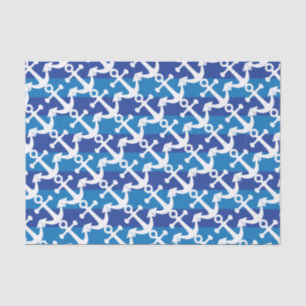 Papier Mousseline Rayures bleues nautiques des Ancres de blanc de
