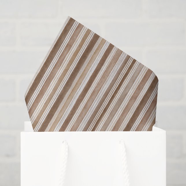 Papier Mousseline Rayures Crème Marron Anniversaire (Sac cadeau)