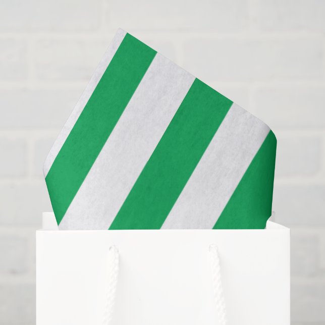 Papier Mousseline Rayures de cabane vertes et blanches  (Sac cadeau)