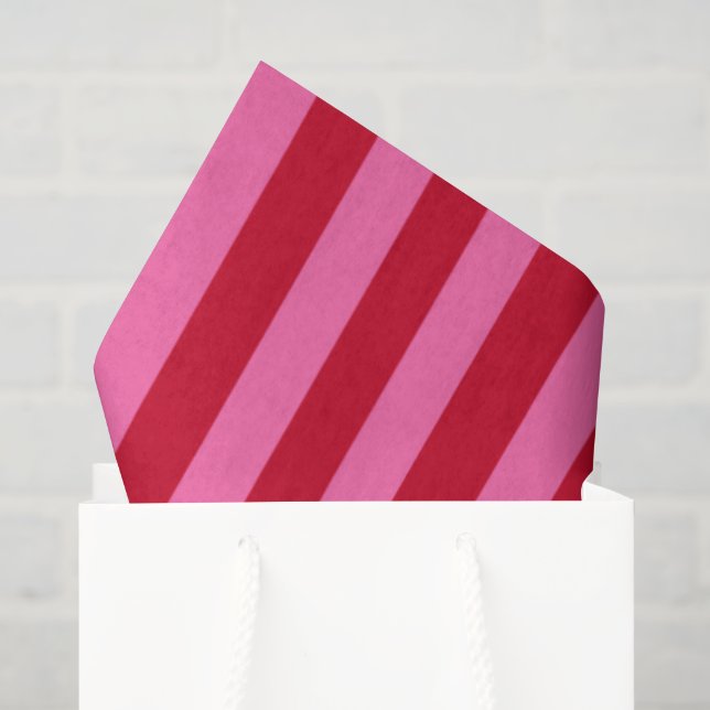 Papier Mousseline Rayures de menthe rose et rouge (Sac cadeau)