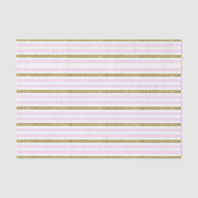 Papier Mousseline Rayures de paillettes scintillantes rose et or (Recto)