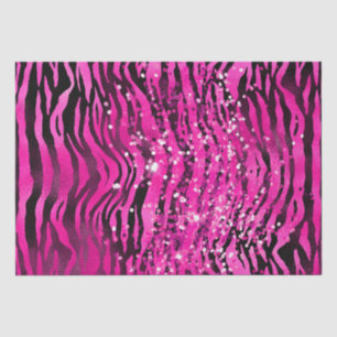 Papier Mousseline Rayures de tigre pailletées magenta rose et noir é