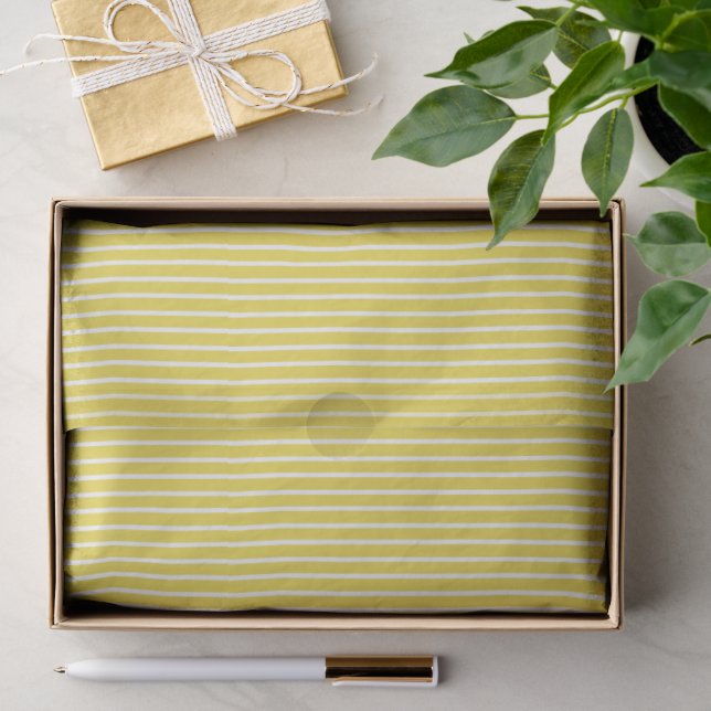 Papier Mousseline Rayures Élégantes Blanc - Jaune Doré (Cadeau)