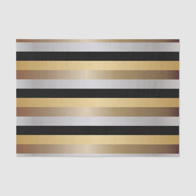 Papier Mousseline Rayures métalliques de noir, d'or, d'argent et en (Recto)