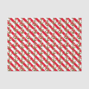 Papier Mousseline Rayures nautiques de blanc des Ancres   d'or de  